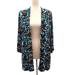 CHICOS Travelers Abstract Print Open Front Cardigan Women Chico Size 2
